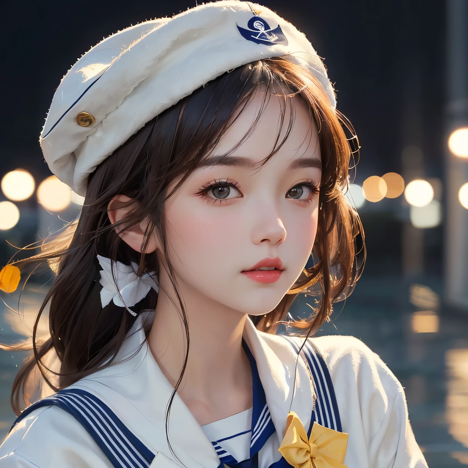 There is a young man wearing a sailor hat and sailor suit.。, Cute realistic portrait, cute portrait, Trending on cgstation, Gweiz-style artwork, Portrait Cute-beautiful-face, sakimichan, Trending on cgstation, , Cute art style, 🤤 Portrait of a Girl, Sailor suit with loose coat collar, Cute digital art