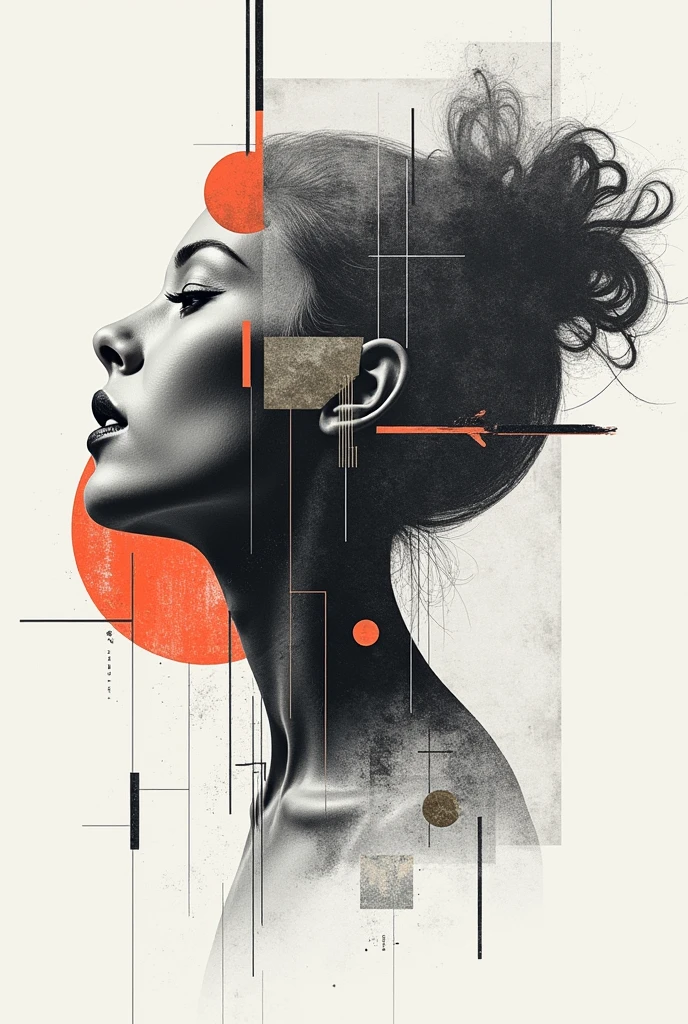 a collage of mixed media elements, abstract background, minimalistic, monochrome, graphic design, Creative composition, unique perspective, impressive visual impact, complex textures, bold lines, geometric forms, clean aesthetics, Beautiful balance, Dynamic Layout, visually appealling