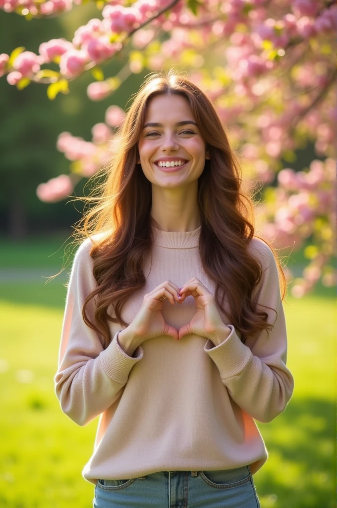 Draw a woman making a heart with her hands
