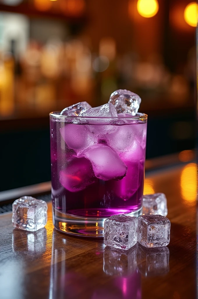Mix cassis liqueur and vodka、Drink in a rocks glass