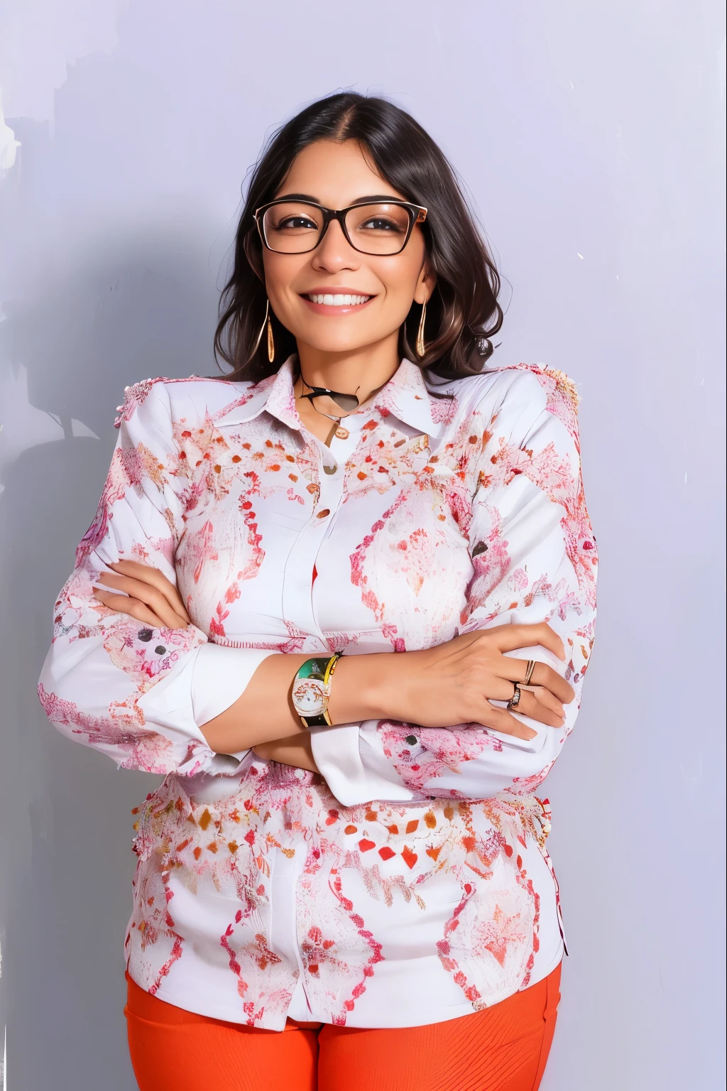 Smiling woman in glasses with arms crossed and arms folded, magda torres gurza, brush pile, fernanda suarez, Betty, in Fea, Farida Malik, carola rubio, valentine shuffle, sandra chevier, malika favre, roxie vizcarra, Blanca Alvarez, inspired by Verónica Ruiz de Velasco