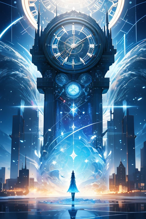 there is a clock that is on the side of a building, frozen time effect, crystalized time warps, time vortex in the background, 4k highly detailed digital art, surrealism 8k, 3d digital art 4k, caught in the flow of time, digital art 4k unsettling, moment frozen in time, time warping, surreal 3 d render