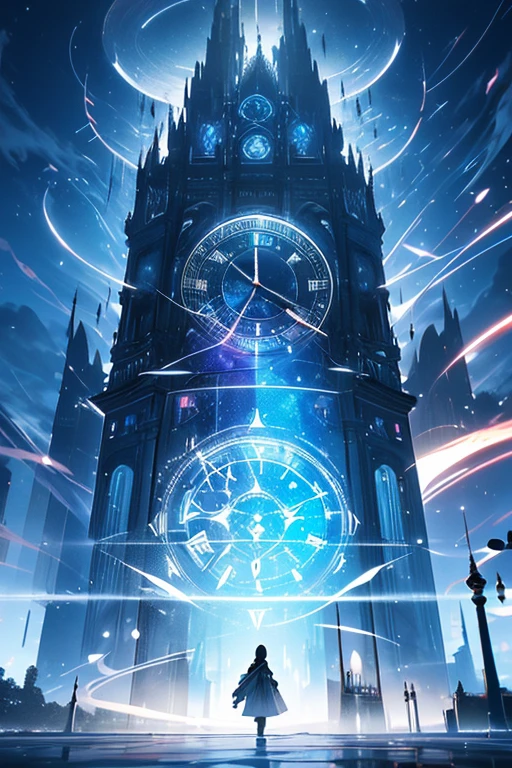 there is a clock that is on the side of a building, frozen time effect, crystalized time warps, time vortex in the background, 4k highly detailed digital art, surrealism 8k, 3d digital art 4k, caught in the flow of time, digital art 4k unsettling, moment frozen in time, time warping, surreal 3 d render