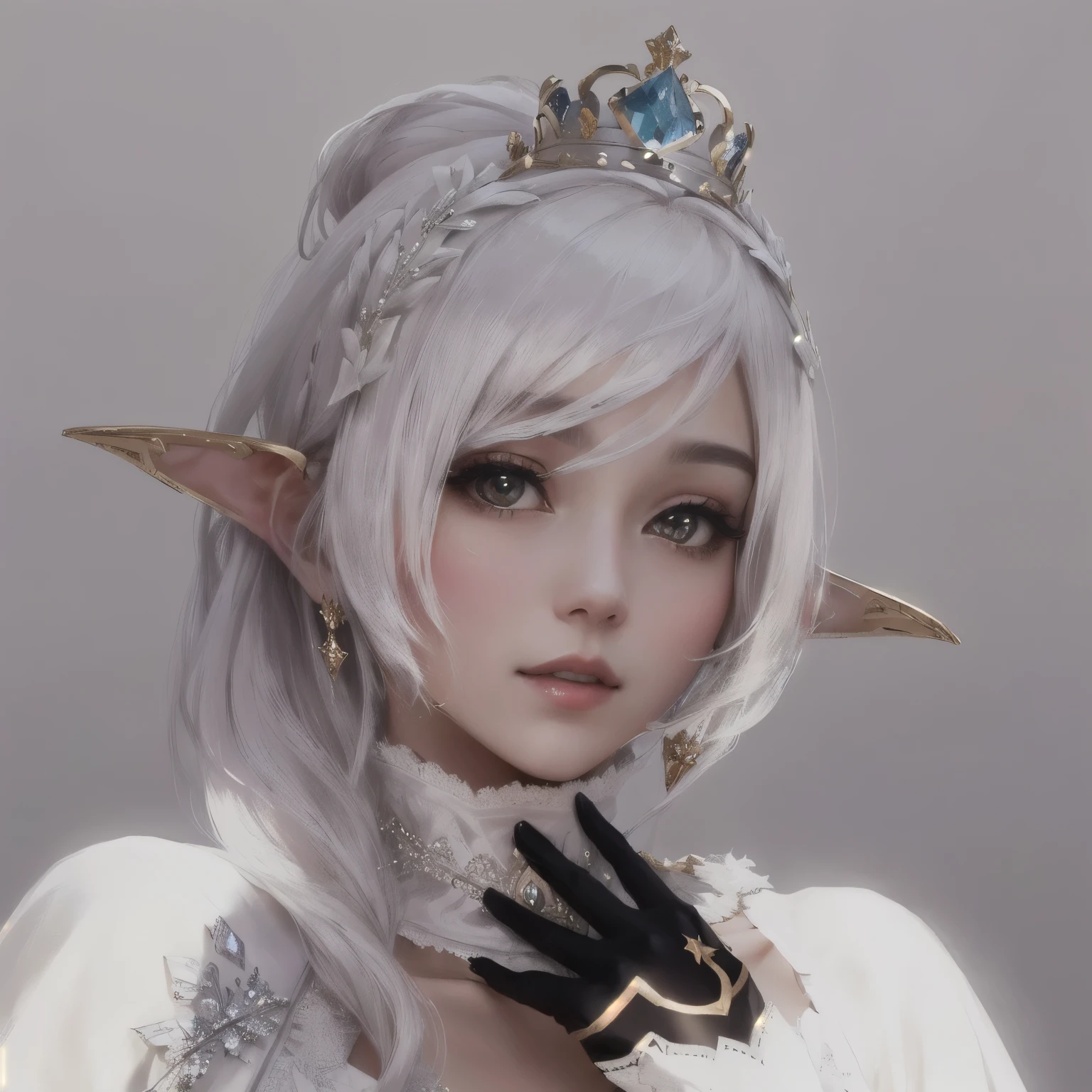 She wears a crown on her head、I&#39;m wearing a tie。, (((gone crazy))) Elf Princess, Elf Princess, elven character with smirk, portrait of an Elf Queen, Elf Princess, an Elf Queen, Fairy-like beauty, Elf portrait, Elf Queen, a Elf portrait, dark Elf Princess, alluring Elf Princess knight、Long ears