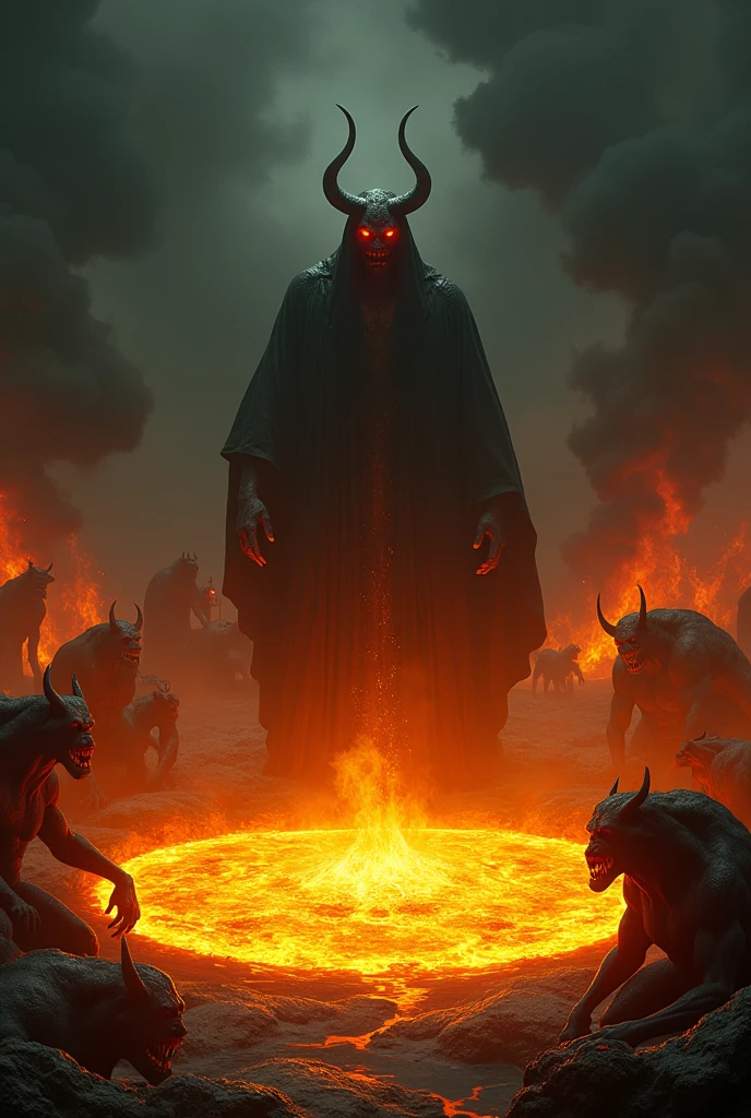 An ultrarealistic depiction of this verse from Apocalypse of St. John the Apostle: "And the devil, who deceived them, was thrown into the lake of burning sulfur, where the beast and the false prophet had been thrown. They will be tormented day and night for ever and ever."