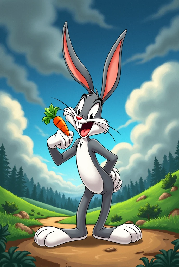 Bugs Bunny rabbit fighting with strong wind