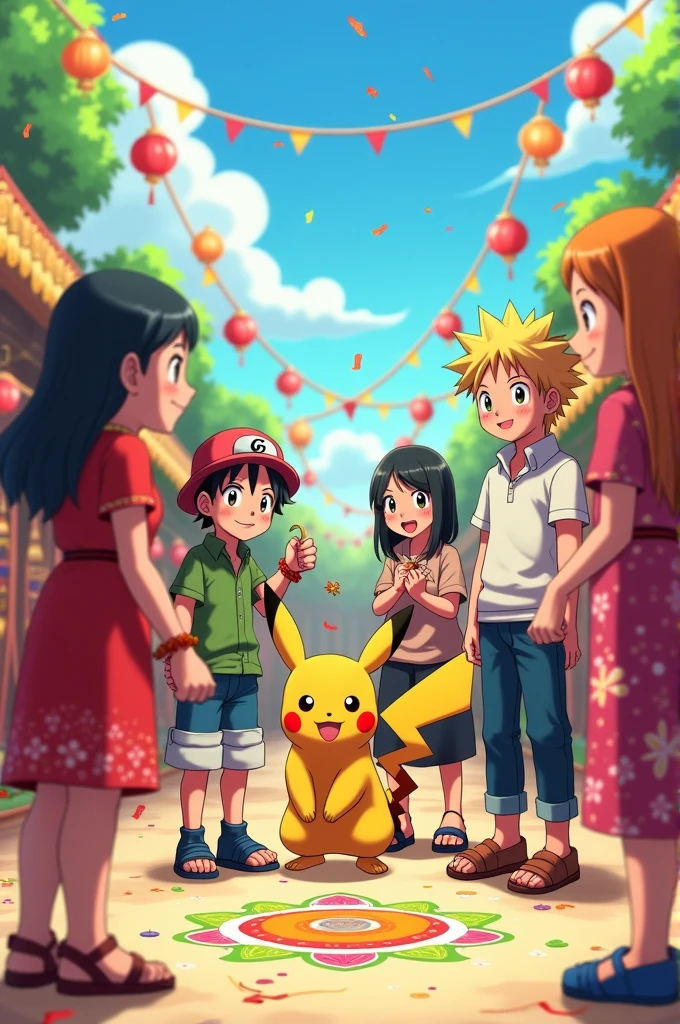 all anime characters and all cartoon characters raksha bandhan scence anime in especiallly pokemon