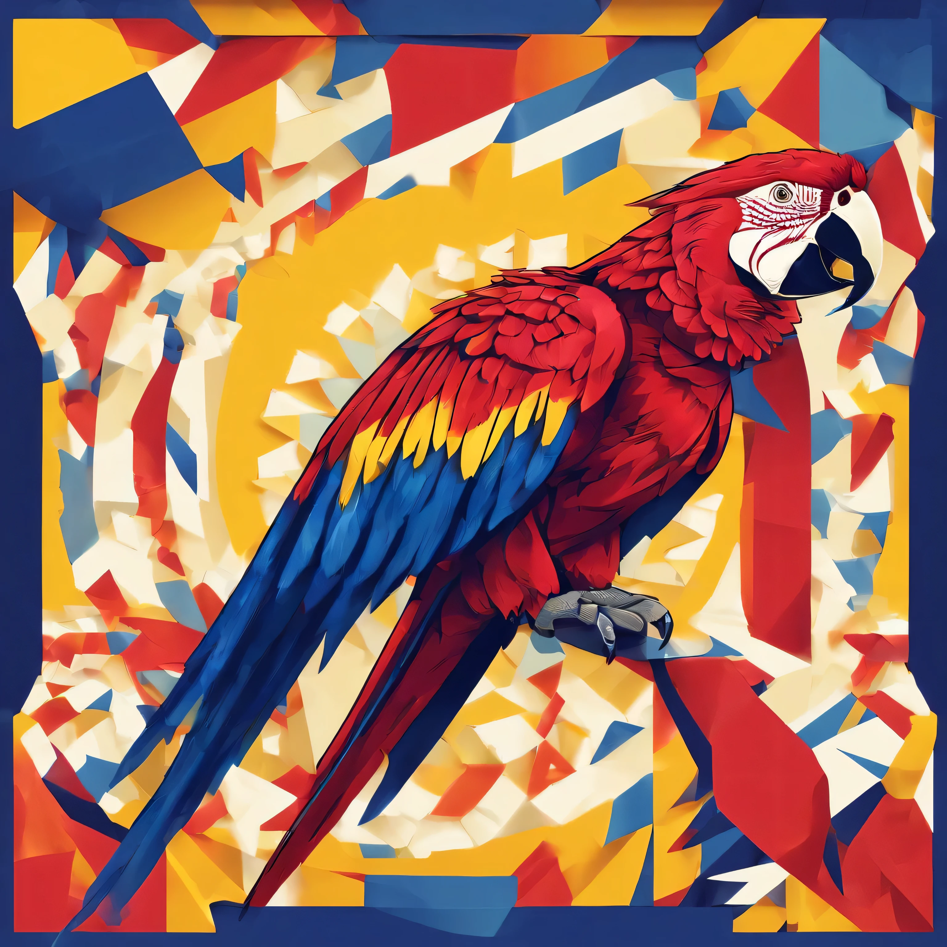 (high quality), 4k very detailed cicrular logo of a crimson macaw with the tricolor venezuelan flag colours, yellow, blue and red on the wallpaper