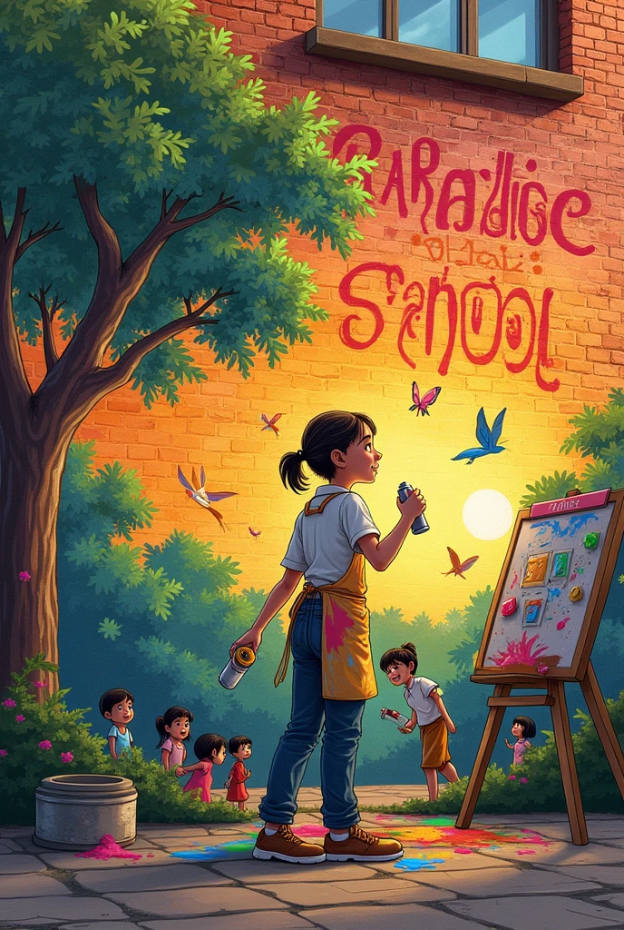 Write "Paradise Public School Fazil" on the wall