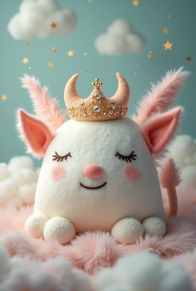 A pillow with wings, an angel crown and devil horns and tail