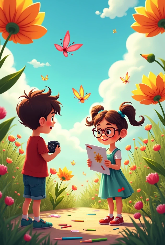 pensil Art girl and photography Boy catoon