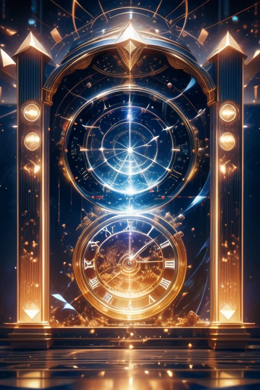 there is a clock that is on the side of a building, frozen time effect, crystalized time warps, time vortex in the background, 4k highly detailed digital art, surrealism 8k, 3d digital art 4k, caught in the flow of time, digital art 4k unsettling, moment frozen in time, time warping, surreal 3 d render