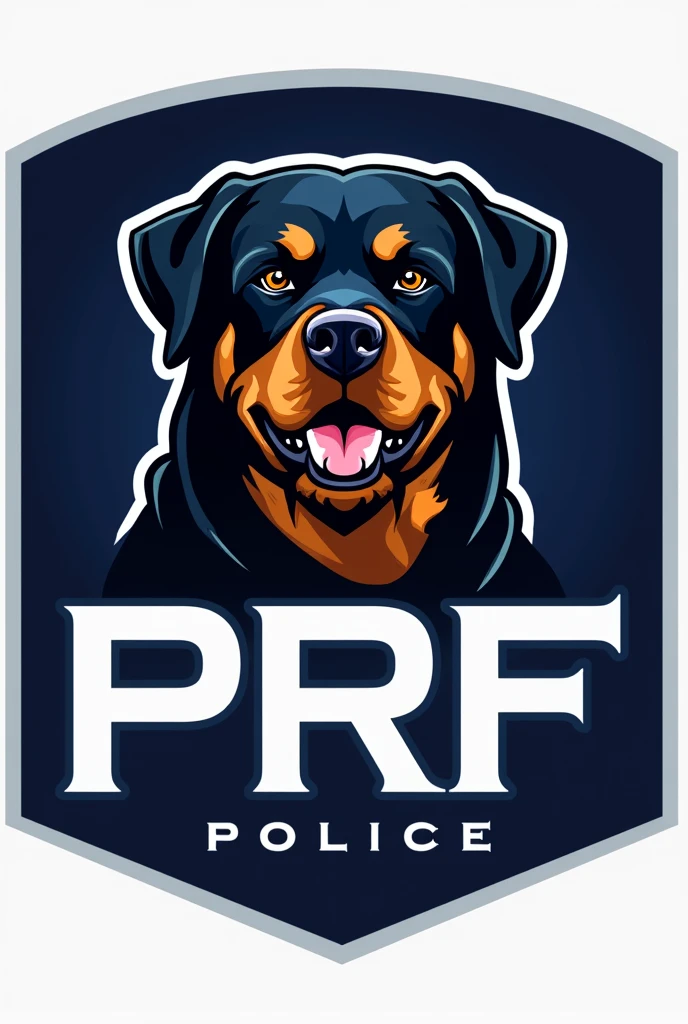 A PRF police force logo with a hottweiler head, blue background, the word PRF