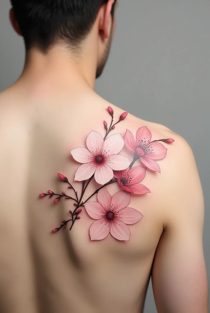 Sakura flower watercolor tattoo style ( solo pink white and brown) minimalist,for man's shoulder