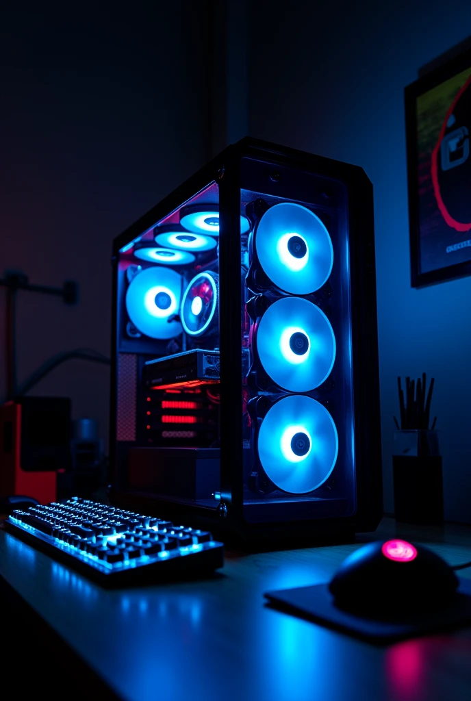 gaming pc in dark