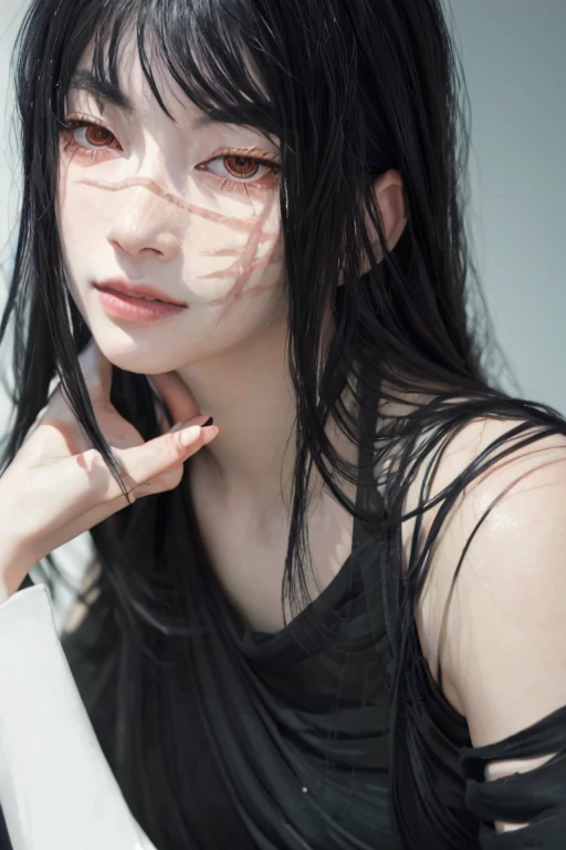 yoru woman with long hair and a black shirt, full scene shot,, close-up of the film scene, inspired by shiori tsukada, hyperrealistic filmStill, still video, Photorealistic film still, 8k sensual lighting, stoya expressive oil painting, sensual digital painting