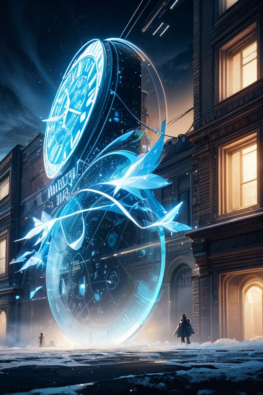 there is a clock that is on the side of a building, frozen time effect, crystalized time warps, time vortex in the background, 4k highly detailed digital art, surrealism 8k, 3d digital art 4k, caught in the flow of time, digital art 4k unsettling, moment frozen in time, time warping, surreal 3 d render