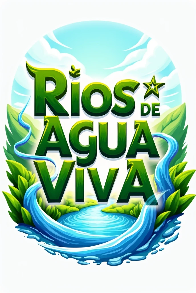 A logo where the letters RIOS DE AGUA VIVA appear and a river flows 
