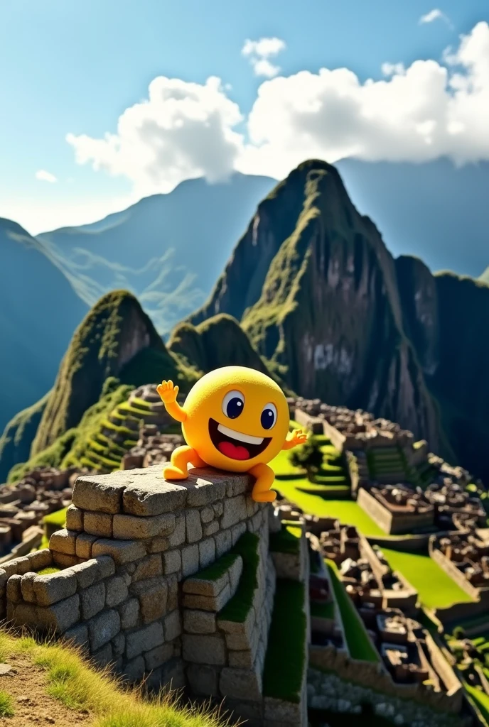 happy emoji at machupicchu