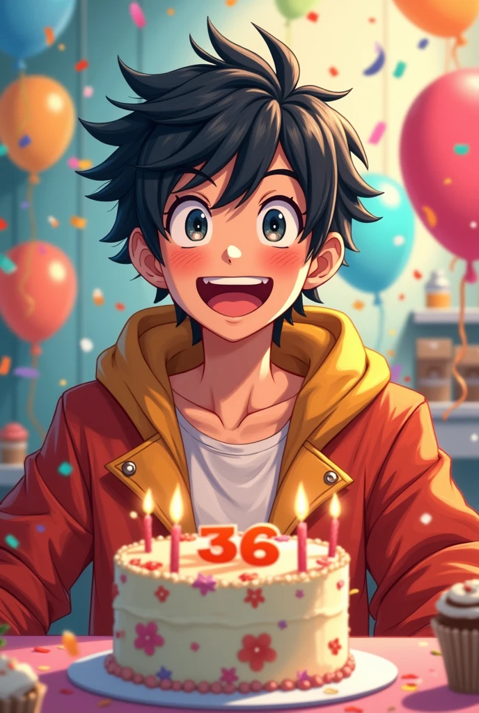 Anime boy his happy birthday his age is 36
