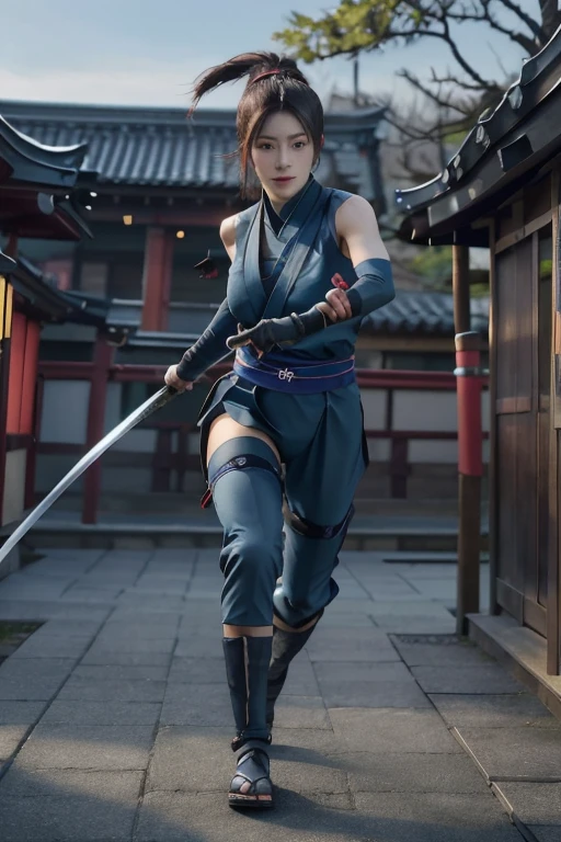 Highest quality,Ultra HD,Best AI Images, Full body photo,(beautiful face like a Japanese actress), Very detailed vfx portrait of, Female Ninja, Japanese kunoichi, cgsociety and Zhong Feng Hua, Covert behavior, Female Ninja, ((sword fighting scene)),sword fighting scene1.3,Portrait of a Japan woman, , Trending on deviantart, ((blue short ninja costume 1.5))，((sexy kunoichi,Big Breasts)), Japanese spy, 3D Rendering, (Beautiful Face 1.5), Key Visual, Vibrant, (((background 1 of a night mansion in the Sengoku period.5))), Very detailed, growing up,