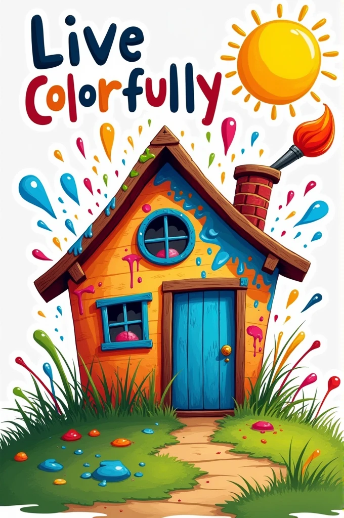 Create a slogan using the initials LC featuring a house being painted with various colors by a paintbrush.