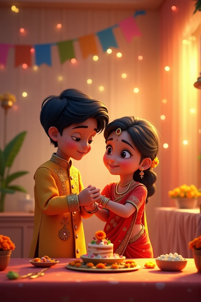 Create a 3d animated images of rakshabandhan brother and sister 
