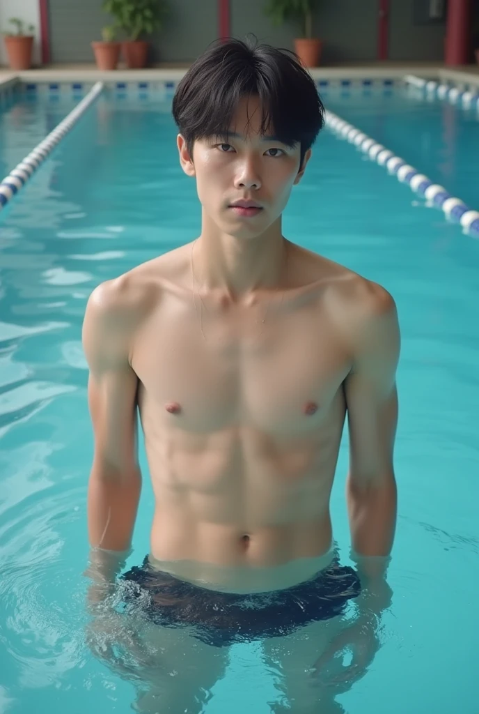 Young Japanese male teacher、naked、Erect genitals、Swimming lessons
