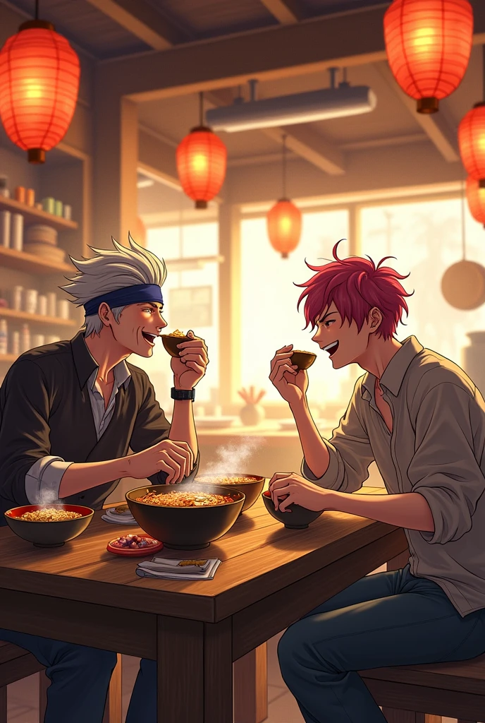 Satoru Gojo eating with Itadori
