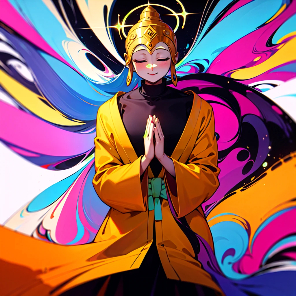 Shakyamuni Buddha、psychedelic 、Paradise、Joining hands in prayer、love、mercy、Halo、Smile、Zazen、hair