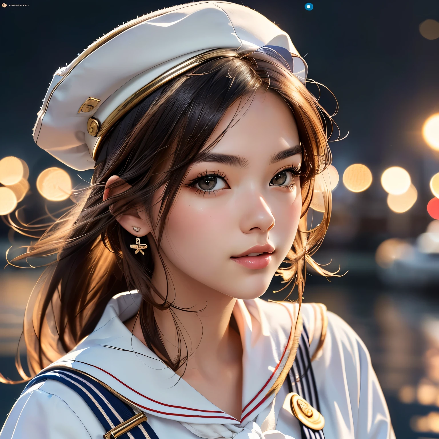 There is a young man wearing a sailor hat and sailor suit.。, Cute realistic portrait, cute portrait, Trending on cgstation, Gweiz-style artwork, Portrait Cute-beautiful-face, sakimichan, Trending on cgstation, , Cute art style, 🤤 Portrait of a Girl, Sailor suit with loose coat collar, Cute digital art, kissing face,