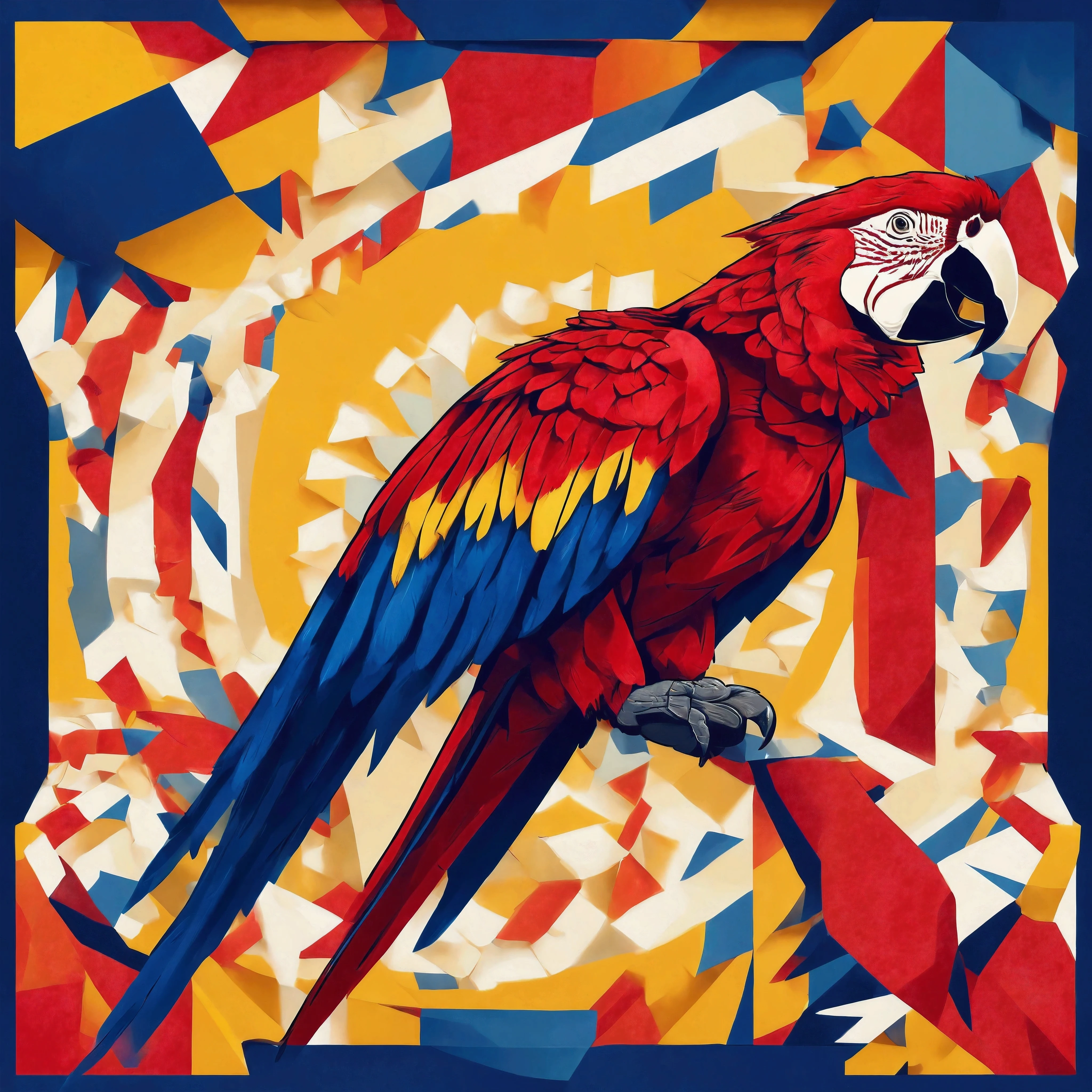 (high quality,4k,8k,hyperdetailed,photorealistic,extremely detailed) crimson macaw, tricolor venezuelan flag, yellow blue red, circular logo, (detailed wallpaper background)