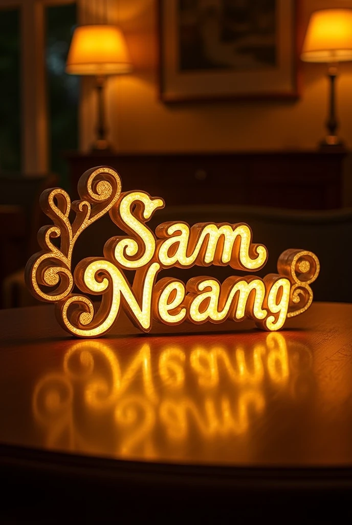 make this name Sam neang with gold light lamp style pleas make sure the name is correct