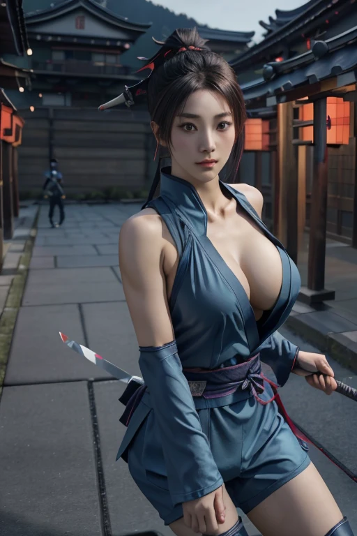 Highest quality,Ultra HD,Best AI Images, Full body photo,(beautiful face like a Japanese actress), Very detailed vfx portrait of, Female Ninja, Japanese kunoichi, cgsociety and Zhong Feng Hua, Covert behavior, Female Ninja, ((Scene of fighting with shurikens)),Scene of throwing shurikens 1.3,Portrait of a Japan woman, , Trending on deviantart, ((blue short ninja costume 1.exy kunoichi,Big Breanese spy, 3D Rendering, (Beautiful Face 1.5), Key Visual, Vibrant, (((background 1 of a night mansion in the Sengoku period.5))), Very detailed, growing up,