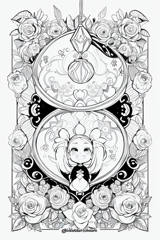 Coloring page for kids, cartoon style, low detail, no shadows, black and white image, plants, flowers, patterns, ornament. roses