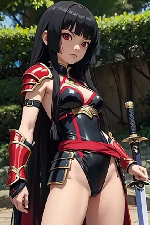 a bit, Warrior Girl, Black high leg swimsuit, sword,armor、Enma Ai