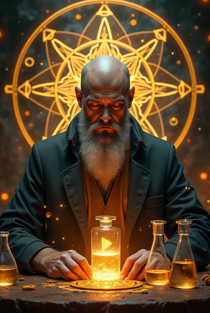 I need a YouTube logo that is alchemy themed and features a bald man.