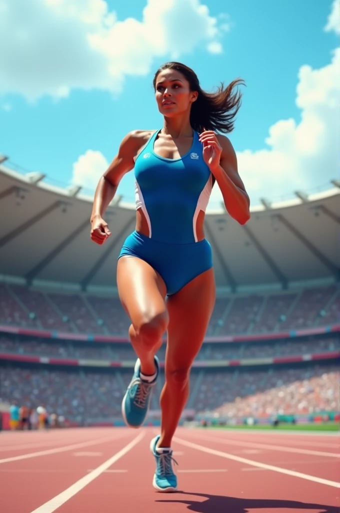running Olympic athlete,fat female Olympic 1500m race,with a large breasts, big breasts!, thicc,alluring plus sized model, voluptuous body