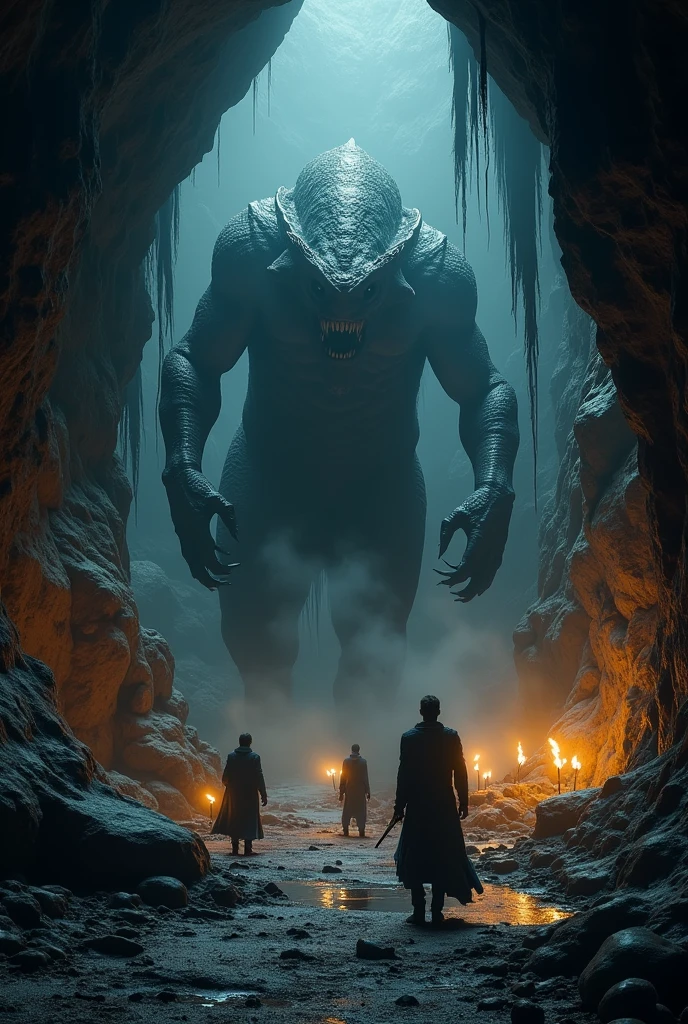 Deep cave with a monster inside 
