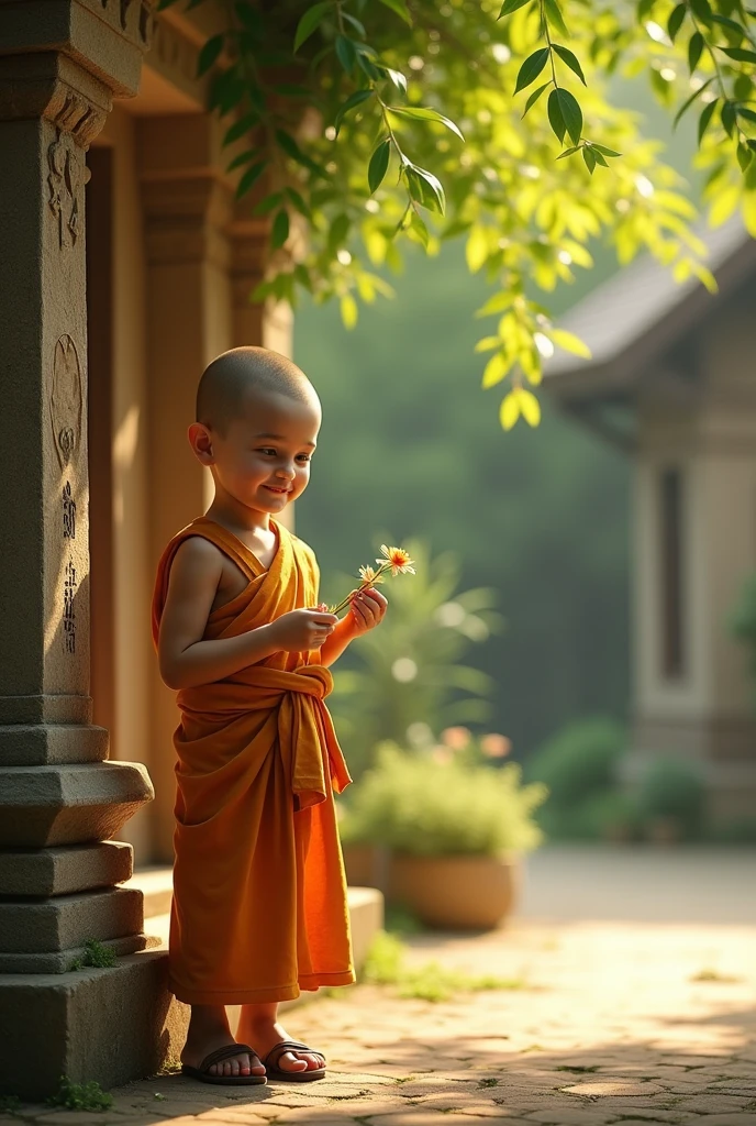 පංසලක් අසල පොඩි සාදු කෙනෙක් බොගසක්