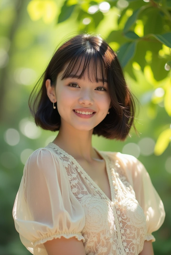 Short black hair 中forest明奈 White tank top slender smile forest