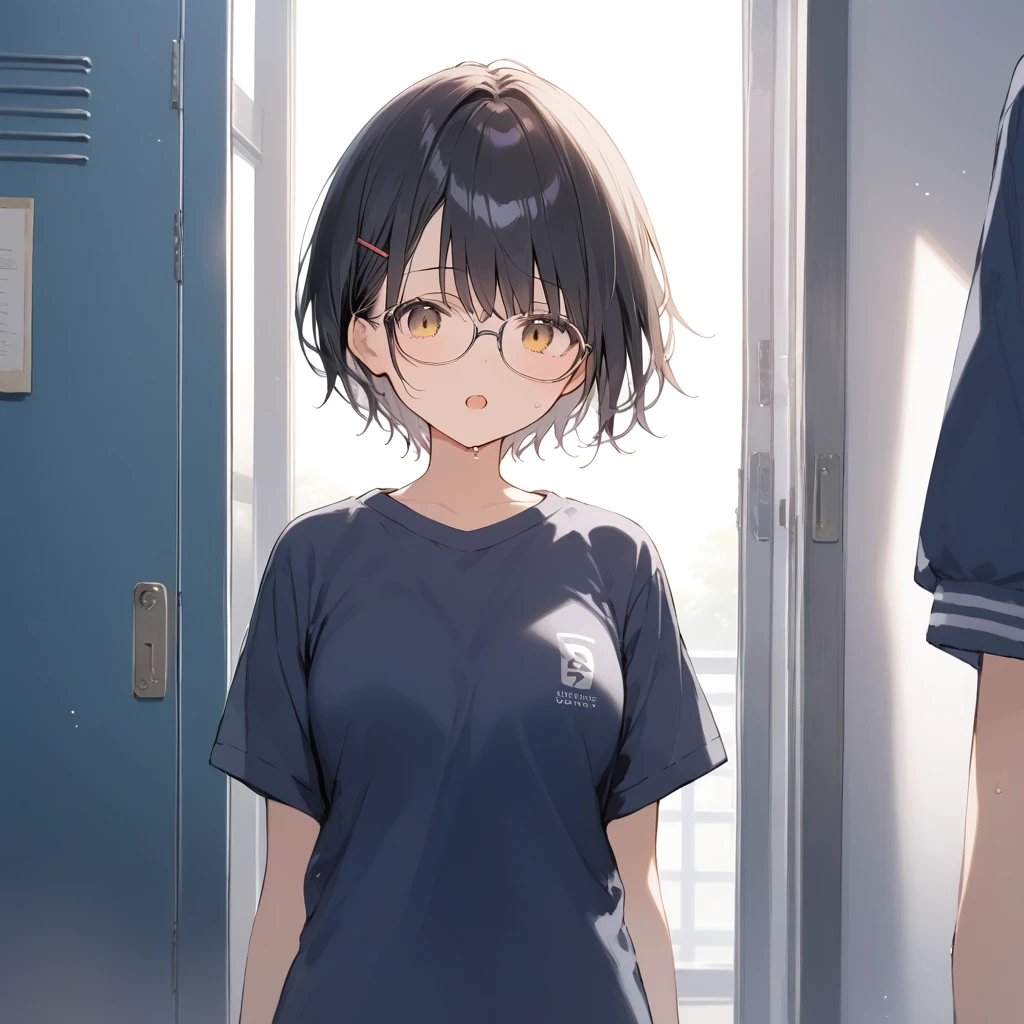 score_9, score_8_superior, score_7_superior, sauce_anime, Highest quality, masterpiece, Official Art, Absurd, High resolution, Very detailed,Wife 2x,collection: A slice of life,break,One person, Sports uniforms, good, short hair,Glasses, Moderate breasts, Beautiful attention to detail, Sweat, Open your mouth, dressing, Sleepily, indoor, School locker room , Wind,break,(Clear Line Illustration:1.2), ssuperiorer detailed skin,非常にHigh resolution, so beautiful, Best sexual lighting by famous artists, 8k,cute picture,Beauty Illustration,Photoshop_(Moderate),,(Detailed lighting),best anime 8k konachan wallpaper, pixiv Contest Winner,