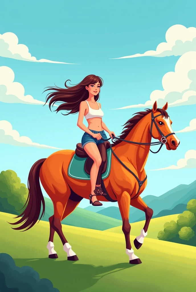 Horse ride hot girl, simple 2D vector illustration, cartoon style , minimal art
