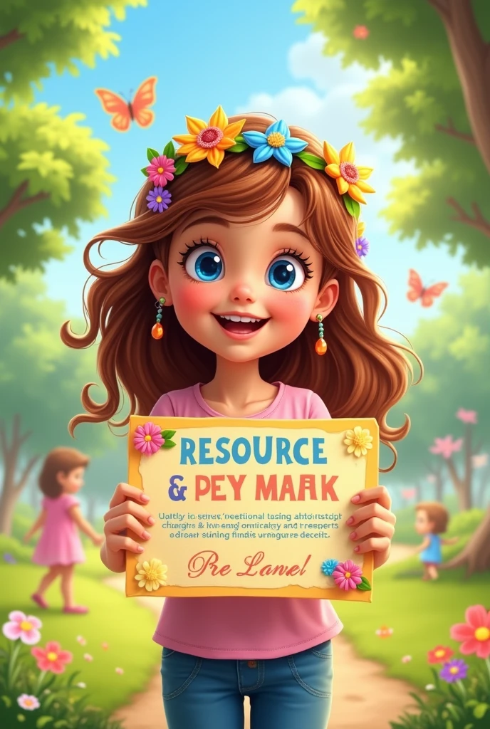 Create a picture of a cute girl showing a resource ad