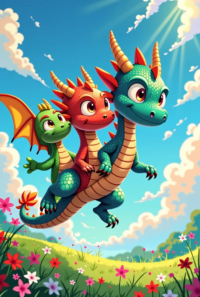 You are a popular manga artist. Create a character that meets the following conditions.
Objects that appear in the image.(or person)、Their pose, eye and looks、Light condition、background、angle、Painting style, etc.、Consider without leaking。
**prompt**
「Energetic and strong-looking dragon character、Two-headed or three-headed、Designed in Japanese anime style、Colorful and friendly expression、Detailed scales、明るいbackground」