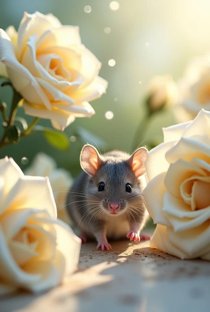 realistic mouse with white Roses 