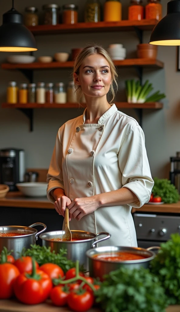 chefe mulher, wearing soft dress