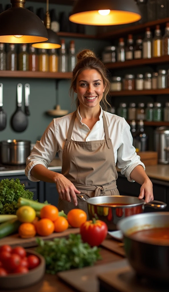 chefe mulher, wearing soft dress