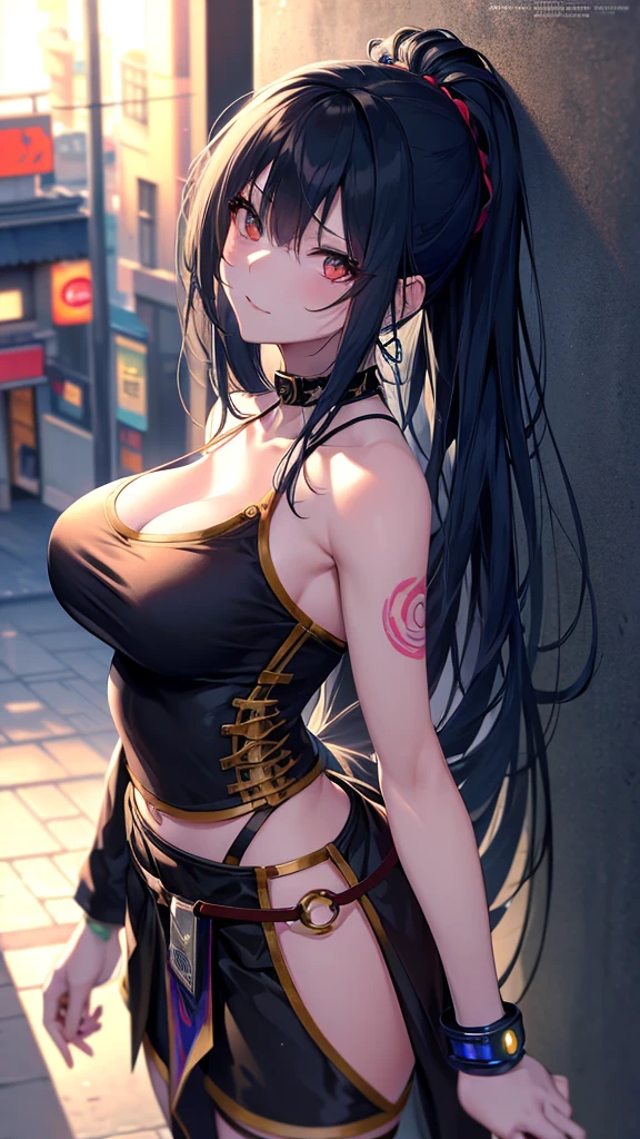 An anime girl with black hair and tattoos is looking at the city., artwork in the style of Gwaiz, Cyberpunk Anime Girl, Gwaiz, Anime Style 4 k, Anime Girl Profile, Enchanting anime girl, Detailed portrait of an anime girl, Detailed digital anime art, Anime Style. 8k, female Cyberpunk Anime Girl, Anime portrait profile, Anime Styled digital art
