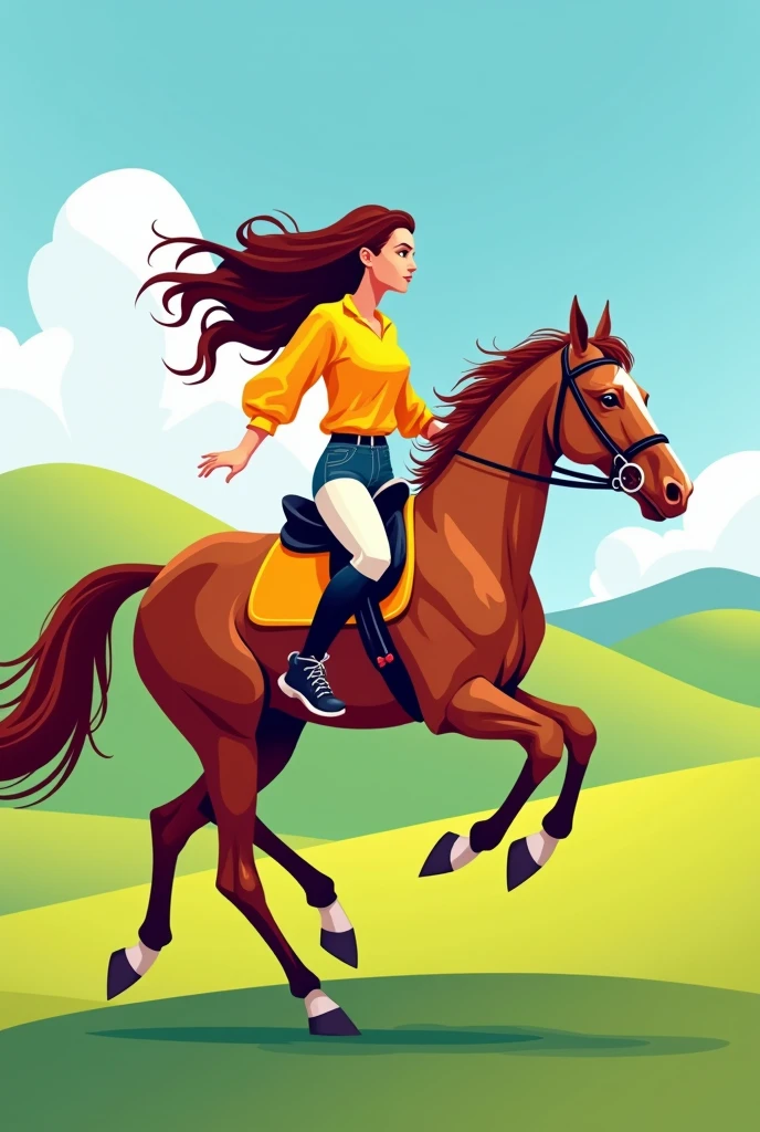 Horse ride hot girl, simple 2D vector illustration, minimal art